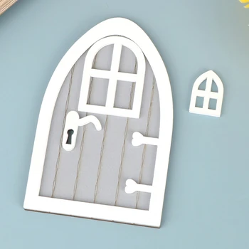 1 комплект 1:12 Кукольный Домик Миниатюрная Деревянная Дверь Сказочный Эльф Модель Двери с Оконной Дверной Ручкой Дом Садовый Декор Игрушка