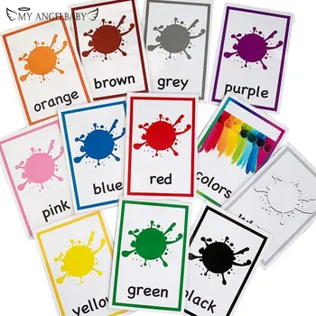12 шт., карточки для изучения английского Языка, цветные флеш-карты, детские развивающие игрушки для познания цвета, памяти, Монтессори