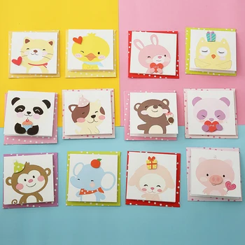 12шт мини-поздравительных открыток с животными, детские маленькие всплывающие поздравительные открытки ручной работы с конвертами