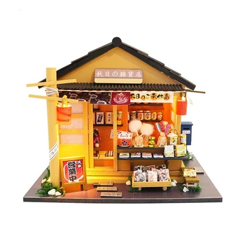 3D Деревянный Кукольный Домик в Японском Стиле, Миниатюры Продуктового магазина с Мебелью, Набор Кукольных домиков 