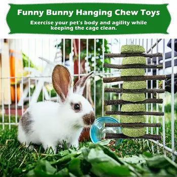 3шт кроликов, подвесные игрушки для жевания, способствующие пищеварению, Травяной шарик, игрушки для торта, деревянные палочки для шлифования зубов