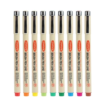 9 цветов, мягкая кисть, ручки с пористыми кончиками, Эскиз дизайна, Микрон, ручка 0,5 мм, Fineliner, Принадлежности для рисования Neelde, Ручка для рисования