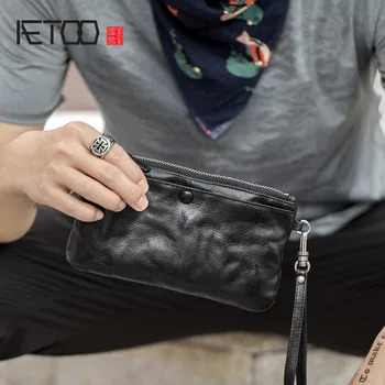 AETOO Винтажный кожаный кошелек ручной работы, мужской многофункциональный кожаный кошелек, длинный персонализированный кошелек на молнии