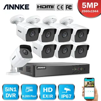 ANNKE 8CH 5MP Lite Система видеонаблюдения 5В1 H.265 + DVR С 8ШТ 5-Мегапиксельной Атмосферостойкой камерой HD EXIR Наружного Видеонаблюдения CCTV Kit