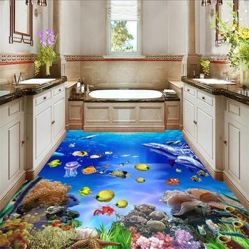 beibehang Пользовательские Фото Обои для пола Подводный мир Тропические рыбы Гостиная Спальня 3D Фреска ПВХ Самоклеящиеся обои