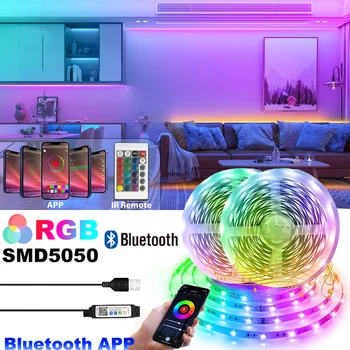 Bluetooth Светодиодные Ленты SMD5050 APP Control Лента для Изменения Цвета Подсветки телевизора USB Strip Light с 24 клавишами Украшения Спальни DC5V