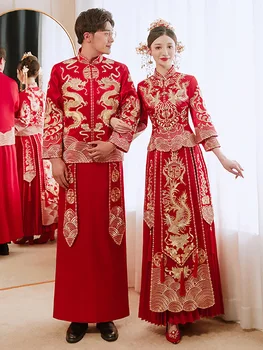 Chinese Traditional Wedding Dress Embroidery Beading Banquet High-Quaity Classic Cheongsam China Qipao костюм для восточных