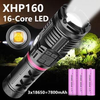 D2 XHP160 16-Ядерный Самый мощный светодиодный фонарик USB Перезаряжаемый Фонарь с Зумом COB открытый Тактический мощный фонарик 3x18650
