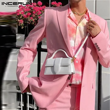 INCERUN Tosp 2022 Пальто в американском стиле, Новый мужской однотонный Удобный Модный Универсальный Простой Мужской Блейзер с длинными рукавами S-5XL
