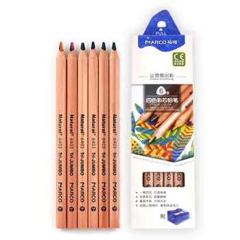 MARCO log толстый треугольный четырехцветный набор карандашей смешанного цвета для рисования, набор карандашей для рисования, набор для рисования