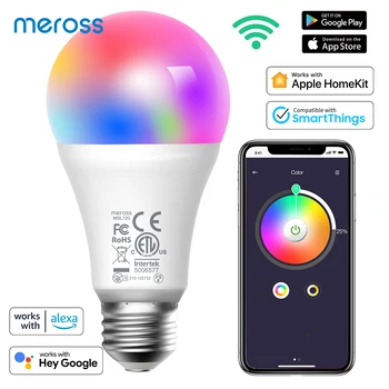 Meross HomeKit Умная светодиодная Лампа 9 Вт WiFi RGBWW Лампа E27/E26/B22 Базовая Белая Лампа с Регулируемой Яркостью Поддержка Alexa Google Home SmartThings