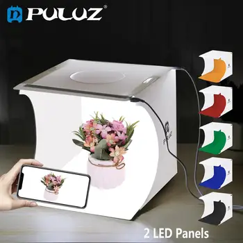 PULUZ Миниатюрная настольная коробка для съемки, световой короб для фотостудии с 2 * светодиодным рассеивателем, Комплект софтбоксов, 6 цветных фонов