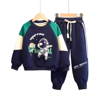 Somenie/ Весенне-осенний повседневный комплект детской одежды для мальчиков, толстовка с круглым вырезом и длинными рукавами в стиле пэчворк с принтом + брюки, комплекты из 2 предметов