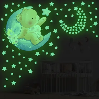 T39 # Светящиеся звездные наклейки на стену с мультяшными животными, детская гостиная, спальня, креативная простая декоративная наклейка