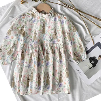 XINYU/ Платье для маленьких девочек, Осенняя детская одежда 2023 года, Детский костюм с милым принтом кролика, платье Принцессы с длинными рукавами для девочек 2-7 лет