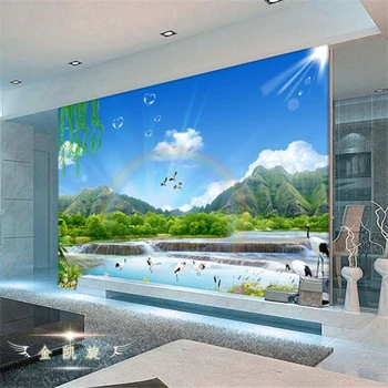 бейбехан Голубое небо пейзаж радужный водопад видео фреска рулон обоев диван ТВ фон обои на заказ papel de parede 3d