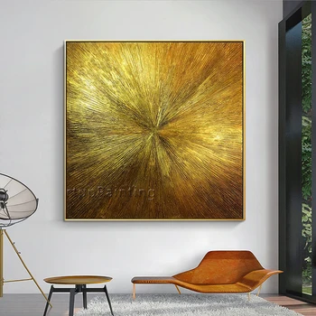 Геометрическая Золотая абстрактная живопись маслом на холсте, акриловая текстура, настенные картины для гостиной, quadros caudros decoracion