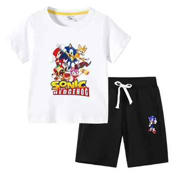 детская футболка, летняя новинка, детская одежда Sonic, корейская версия хлопчатобумажных детских брюк с короткими рукавами, костюм-двойка