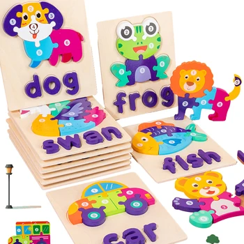 Детские Высококачественные деревянные игрушки, 3D Пазл, Мультяшное животное с буквами, Интеллектуальная головоломка, Обучающая игра, игрушки для детей