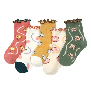 Детские носки, 5 пар/лот, Осенне-зимние хлопчатобумажные носки для девочек, Милый цветочный узор для детей, Носки для маленьких мальчиков и девочек 1-8 лет