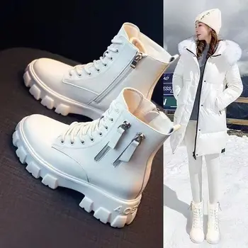 Женская новая корейская версия плюс бархатная осенне-зимняя хлопковая обувь больших размеров, ботинки Martin, увеличенные ботинки на толстой подошве.