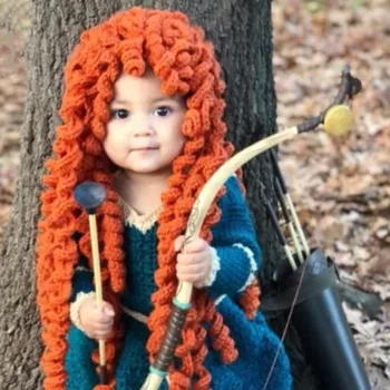 Забавная детская кепка на Хэллоуин ручной работы, Оранжевые волнистые парики с завитушками для детей, реквизит для фотосъемки мальчиков и девочек