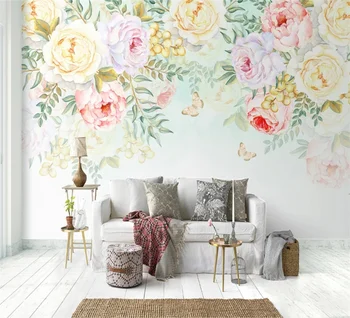 Изготовленная на заказ ручная роспись в скандинавском пасторальном стиле, романтическая спальня с цветком розы, фон свадебной комнаты, 3D обои papel de parede