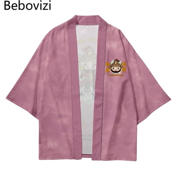 Кардиган женский мужской Harajuku Haori, кимоно, топ, одежда юката, большой размер XXS-6XL, розовый God of Wealth, летняя японская уличная одежда