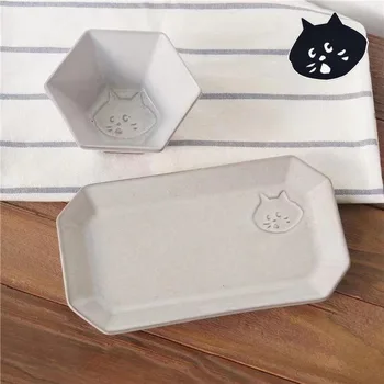 Керамическая Восьмиугольная Чаша Kawaii Nya Surprise Cat, Керамическая посуда в Простом Стиле, Посуда на тему Японской Кошки, Модная печать