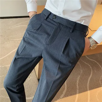 Корейская версия плиссированного дизайна, Тонкий Костюм для отдыха, Брюки для маленьких ног, Мужские весенне-осенние деловые Официальные брюки, Свадебные Социальные брюки