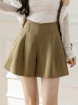Короткие брюки с высокой талией, Женские Новые летние модные шорты в корейском стиле 2023, однотонные универсальные офисные женские повседневные шорты