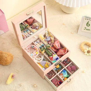 Косметичка, детская коробка для хранения, Розовый милый браслет для девочек, многослойная коробка для хранения, сумка-органайзер для макияжа,