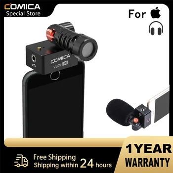 Микрофон для смартфона,Кардиоидный Конденсаторный Видеомикрофон Comica CVM-VS09MI Shotgun с Кнопкой отключения звука для Системы iOS iPhone/iPad