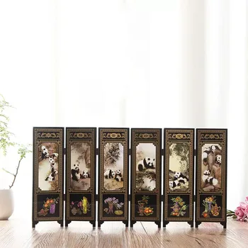 МИНИ-складные ширмы в китайском стиле с изображением панды, украшения, Мини-стол, Стеклянная перегородка для дома