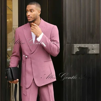 Модные цветные Элегантные мужские костюмы, комплект официальных вечерних платьев, 2 предмета (куртка + брюки), деловые брючные костюмы