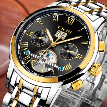 Мужские часы LIGE, модный Лидирующий бренд, Роскошные Деловые Водонепроницаемые Автоматические механические часы, Мужские Полностью Стальные Военные часы Relogio