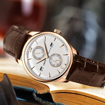 Мужские часы LOBINNI с уникальным дизайном, Водонепроницаемые часы с автоматической цепочкой из нержавеющей Стали, часы-автомат с творческой личностью