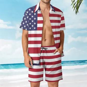 Мужской Пляжный костюм с Флагом США (5), Костюм из 2 предметов, Винтажная Пляжная Новинка