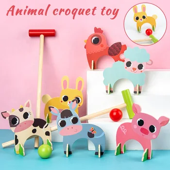 Набор игрушек для игры в Крокет с милыми животными, Интерактивный крокет для родителей и детей на открытом воздухе