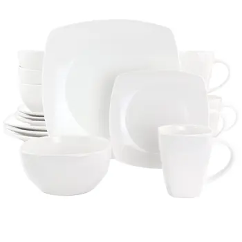 Набор квадратной керамической посуды белого цвета из 16 предметов