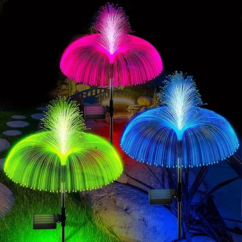 Новая и уникальная солнечная лампа в виде медузы, волоконно-оптическая садовая лампа для газона, украшение двора, уличная светодиодная цветная лампа, водонепроницаемая