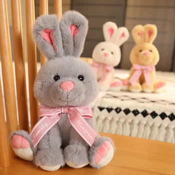 Новинка, 1 шт., 30 см, плюшевый кролик с рисунком Каваи, игрушка-кролик с лентой, Кукла, мягкая кукла-животное, подарок на День рождения для девочек, Рождественский подарок