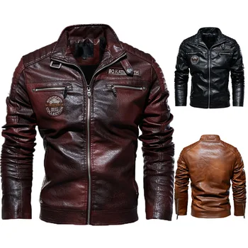 Новое мужское осенне-зимнее модное пальто Высокого качества, кожаная куртка, повседневные куртки в мотоциклетном стиле, черное теплое пальто