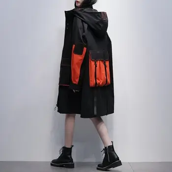 Новые женские куртки, тренч, Длинная ветровка, парки, Свободное пальто с капюшоном, Корейская модная Роскошная Дизайнерская одежда