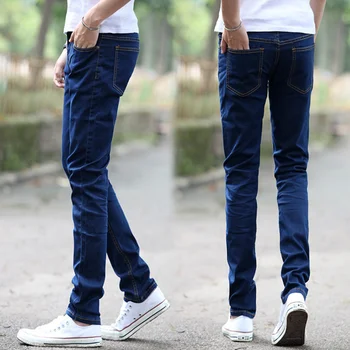 Новые Модные однотонные джинсы-стрейч, Мужские облегающие повседневные прямые брюки для маленьких ног, мужские летние крутые джинсы