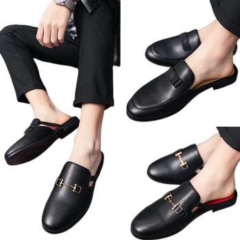Новые черные мужские сандалии, деловые мужские модельные туфли ручной работы из искусственной кожи, Размер 38-44, Бесплатная доставка
