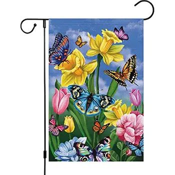 Новый весенний Садовый флаг, двусторонний вертикальный, из мешковины, Маленькая бабочка с цветочным узором, Флаги для сада на улице
