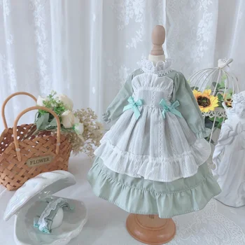 Одежда для куклы BJD подходит для 1/3 1/4 1/6 размера светло-зеленый наряд горничной с длинным рукавом и бантом аксессуары для куклы