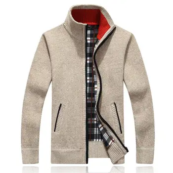 Осенне-зимний Новый свитер, Мужской кардиган на молнии, Свободный Шерстяной Синтетический Мех, Вязаная утепленная теплая куртка, горячее пальто