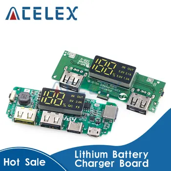 Плата зарядного устройства для литиевых батарей LED Dual USB 5V 2.4A Micro/Type-C USB Mobile Power Bank 18650, Модуль зарядки, Защита цепи